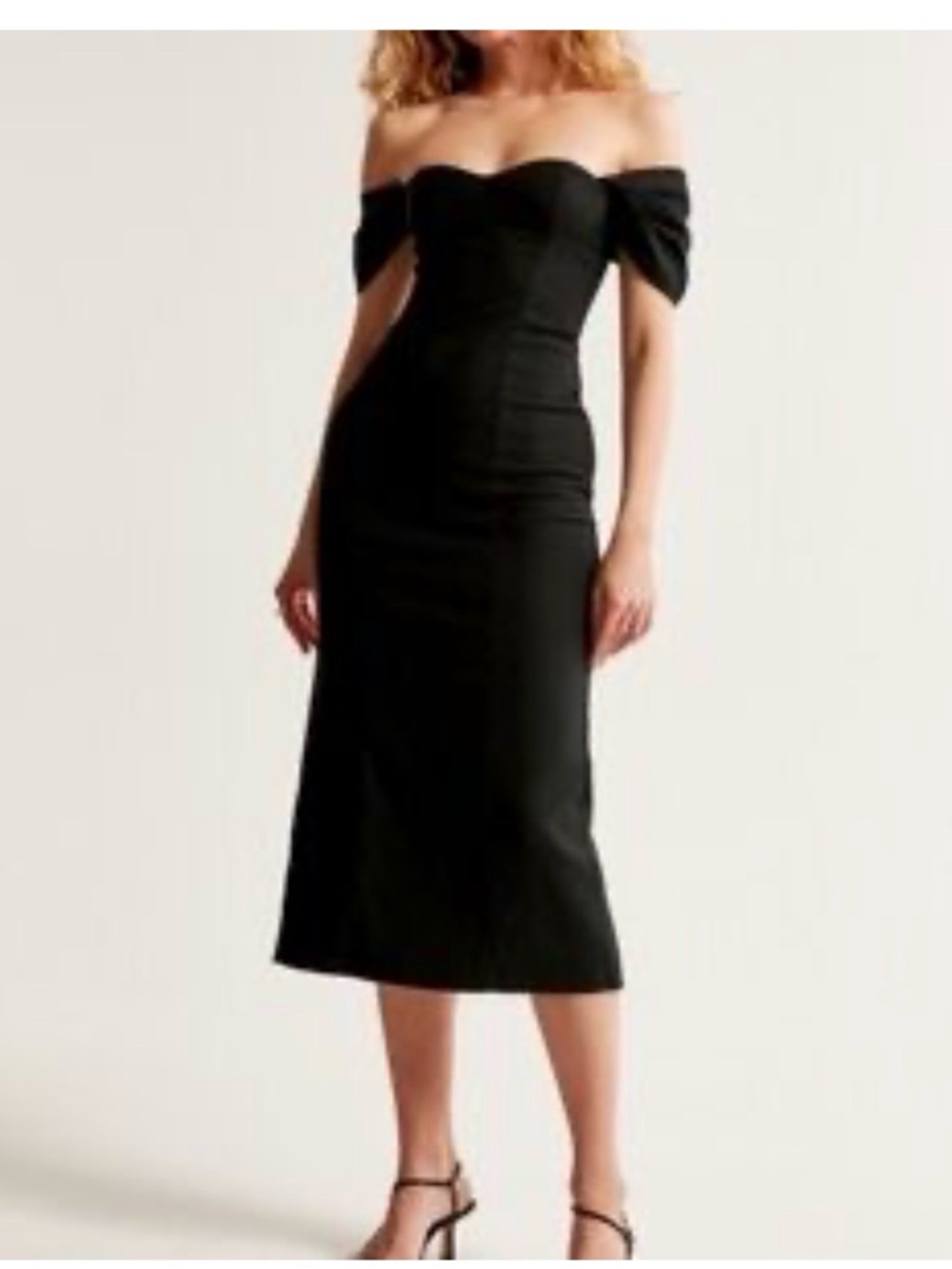 Abercrombie & Fitch Black Clean Off-The-Shoulder Midi Dress Medium